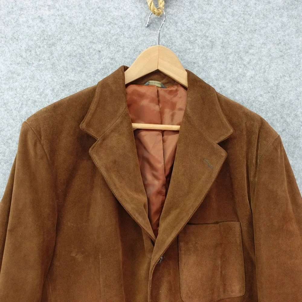 Vintage Suede Leather Sport Coat BANANA REPUBLIC Mens Large Brown Chore Safari